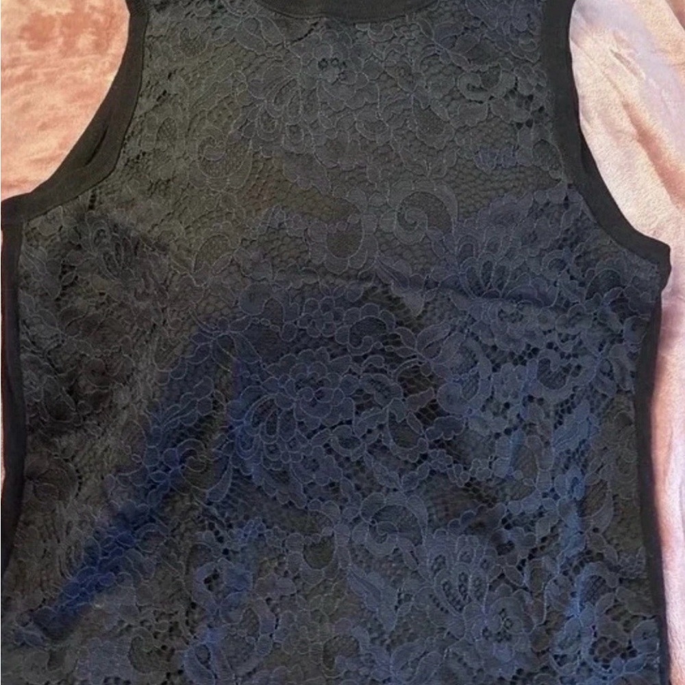 J Crew Blue on black Lace Sleeveless Women’s Top